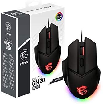 MSI Clutch GM20 Elite Mouse Gaming ergonomico USB, RGB Mystic Light, Sensore Ottico PAW 3309 (6400 DPI), Switch fino a 20 mln di click, sistema di pesi modificabili