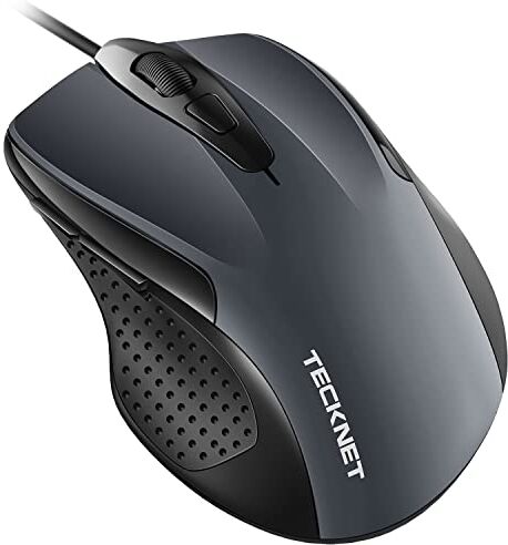 TECKNET PRO Mouse con Filo, 6400 DPI Mouse Ottico Cablato, 6 Pulsanti, Cavo USB 1.5M, Plug and Play, Mouse Ergonomico con Filo per PC, Computer, Laptop, Mac Laptop Grigio