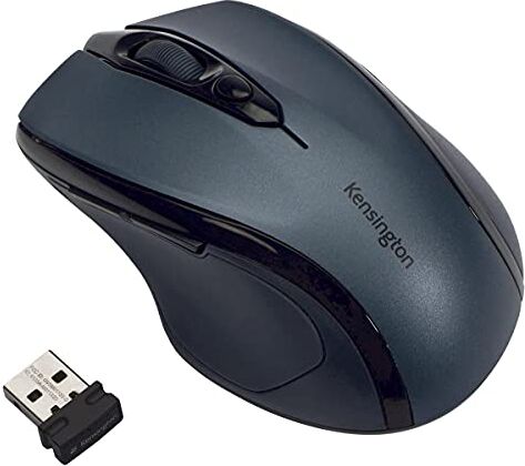 Kensington K72423WW Mouse Pro Fit wireless, Mouse ottico di medie dimensioni, 5 pulsanti e design ergonomico per destrorsi, Connessione Plug & Play, Compatibile con Windows e macOS, Grigio