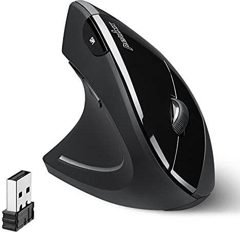 Perixx Perimice-713L Mouse ergonomico verticale senza fili per mancini, 6 pulsanti, prevenzione delle TMS, Nero