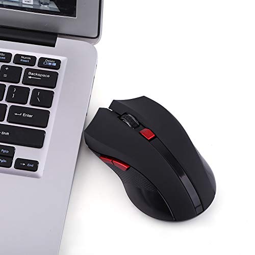 Bewinner Mouse da Gioco Wireless, Mouse Ottico Wireless Portatile 2,4 GHz Mouse Meccanico USB 4 Regolabili DPI Livello 6 Pulsanti per PC Portatile Mac (Nero)