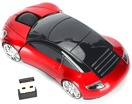 Bewinner Mouse per Auto Wireless USB 2.4G, Mouse a Forma di Auto Sportiva da 1600 DPI Utilizza la Tecnologia di Risparmio Energetico Intelligente, Mouse da Gioco con Ricevitore USB per PC, Computer,(Rosso)