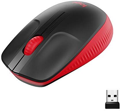 Logitech M190 Mouse Wireless, Design Ricurvo Ambidestro, Batteria fino a 18 Mesi con Funzione Risparmio Energia, Ricevitore USB, Cursore di Precisione, Rotella di Scorrimento, Rosso