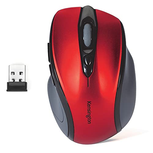 Kensington K72422WW Mouse Pro Fit wireless, Mouse ottico di medie dimensioni, 5 pulsanti e design ergonomico per destrorsi, Connessione Plug & Play, Compatibile con Windows e macOS, Rosso
