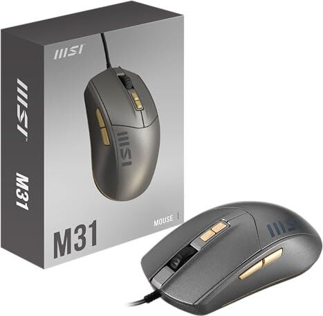 MSI M31 Mouse USB Simmetrico, 7 tasti, Sensore Ottico 3600 DPI, resistente fino a 3 milioni di click