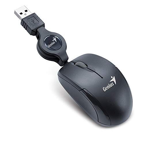 Genius Microtraveler Mouse con Cavo USB Retrattile, 3 Tasti, 1200 Dpi, Nero