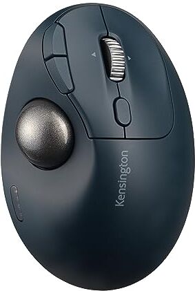 Kensington Pro Fit Ergo TB550 Trackball Wireless e Bluetooth 2,4 GHz, Anello di Scorrimento 4D, Comando a Pollice, Realizzata al 51% in Plastica Riciclata, 34 mm, Argento, K72196WW