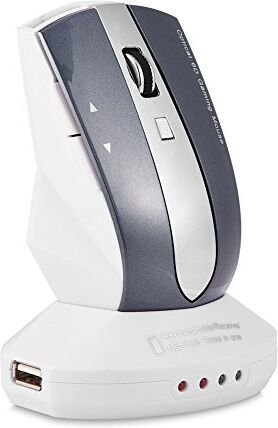 Bewinner Mouse Wireless Ricaricabile, Mouse Regolabili Da Gioco DPI DPI Mouse Senza Fili Ricaricabile Da 2,4 GHZ Con Dock Di Ricarica Stand Hub e Supporto USB a 3 Porte(Argento)