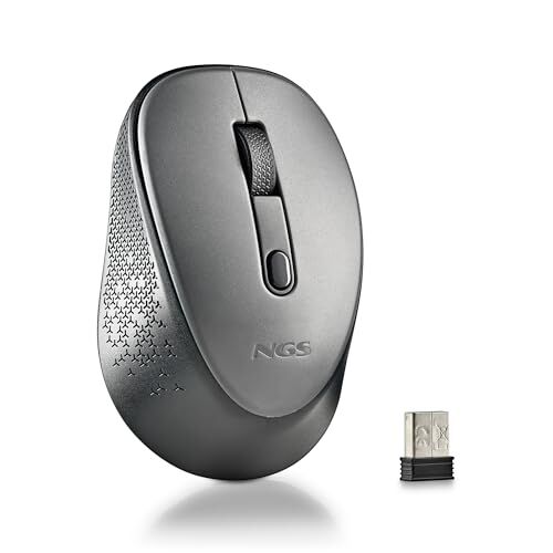 NGS Dew Gray – Mouse ottico wireless, mouse ergonomico, mouse wireless silenzioso per laptop, alta precisione con ricevitore nano, ambidestro, DPI regolabile 800/1600, plug and play