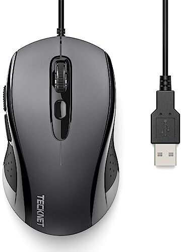 TECKNET Mouse con Filo, 3600 DPI Ottico Wired Mouse USB, 6 Pulsanti & 1.5M Cavo, Ergonomico Mouse Cablato per PC, Laptop, Portatile, Ufficio