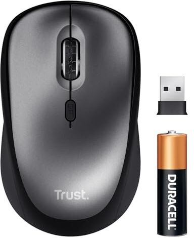 Trust Yuki Mouse Wireless Silenzioso con Batteria, per Mano Sinistra e Destra, 83% Plastica Riciclata, 800-1600 DPI, Microricevitore USB, Mouse Senza Fili Compatto per PC, Laptop, Computer, Mac