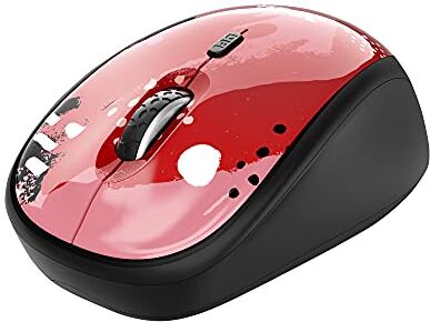 Trust Yvi Mouse Wireless, 2.4GHz, Micro Ricevitore USB, Ambidestro, 800/1600 DPI per PC, Laptop, Macbook Rosso