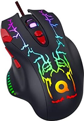 Generic QUICKLY Mouse da gioco cablato, Mouse da gaming RGB Ergonomico da 6400 DPI (4 livelli), 8 Pulsanti Programmabili, gaming mouse con Illuminazione RGB, Mouse con Filo USB per PC, laptop, MacBook