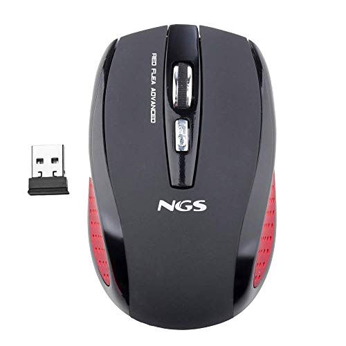 NGS FLEA ADVANCED RED Mouse Ottico Senza Fili 2.4GHz, Mouse USB per Ordinatore o Laptop Con 5 Pulsanti e Scroll, 800/1600dpi, Nero e Rosso