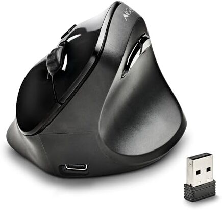 NGS Evo Moksha Mouse Wireless, Mouse Ergonomico Verticale, 2,4 GHz, Pulsanti Silenziosi, DPI regolabile: 800/1200/1800/2400, Plug and Play, Nero