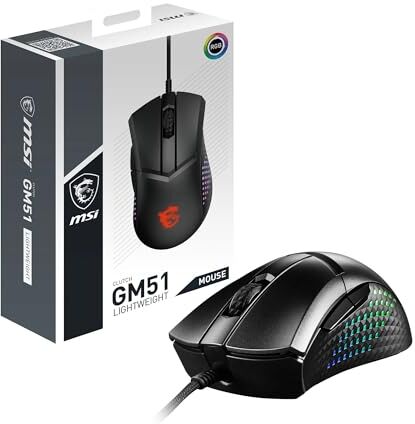 MSI CLUTCH GM51 LIGHTWEIGHT Mouse Gaming, Sesore Ottico PixArt PAW-3395, Peso 75g, 8000 Hz, USB, Design erogonomico, NVIDIA Reflex Analyzer