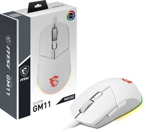 MSI CLUTCH GM11 BIANCO Gaming Mouse Sensore ottico da 5000 DPI, simmetrico, 10M+ Click OMRON Switch, 6 pulsanti, 1ms di latenza, RGB Mystic Light, 89g Cablato