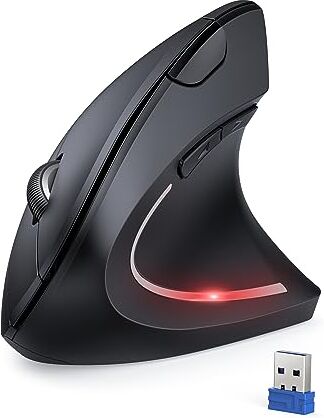 TECKNET Mouse Verticale, 4800 DPI Mouse Wireless Ergonomico, Protegge Il Braccio, Mouse Senza Fili 6 Pulsanti per PC, Computer Portatile, Mac, Nero