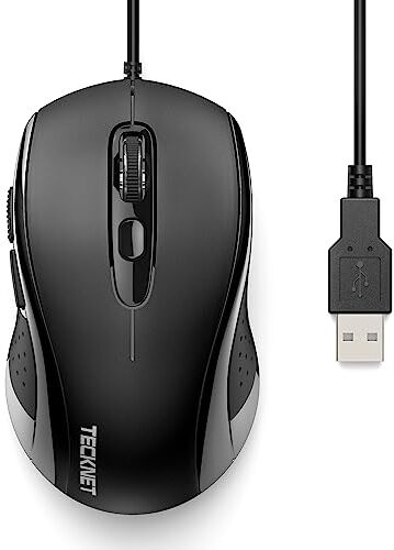 TECKNET Mouse con Filo, 3600 DPI Ottico Wired Mouse USB, 6 Pulsanti & 1.5M Cavo, Ergonomico Mouse Cablato per PC, Laptop, Portatile, Ufficio