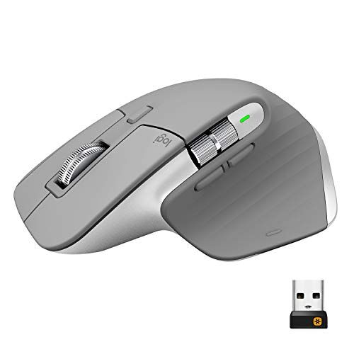 Logitech MX Master 3 Mouse Wireless Avanzato, Ricevitore Bluetooth o USB 2.4 GHz, Scorrimento ‎Ultrarapido, 4000 DPI Qualsiasi Superficie, Ergonomico, PC/Mac/Laptop/iPadOS, Grigio Chiaro