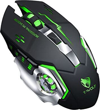 Generic Mouse da gioco senza fili fino a 2400 DPI, mouse wireless USB ricaricabile a 6 tasti, colore LED, ergonomico per PC laptop VuK618