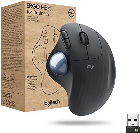 Logitech ERGO M575 for Business Mouse trackball wireless Design ergonomico, tecnologia Logi Bolt, Bluetooth, certificazione globale, Windows/Mac/Chrome/Linux Grigio