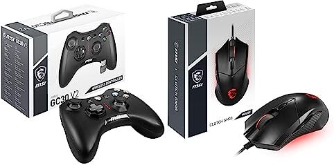 MSI FORCE GC30 V2 Wireless PC Gamepad Controller 2.4 GHz, batteria Li-Ion 600mAh & Clutch GM08 Mouse Gaming simmetrico USB, LED Rosso, Sensore Ottico PAW 3519 (4200 DPI)