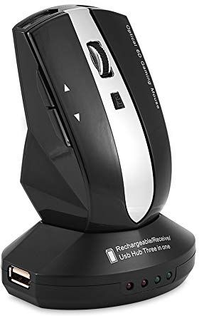 Bewinner Mouse Wireless Ricaricabile, Mouse Regolabili Da Gioco DPI DPI Mouse Senza Fili Ricaricabile Da 2,4 GHZ Con Dock Di Ricarica Stand Hub e Supporto USB a 3 Porte(Bleu)