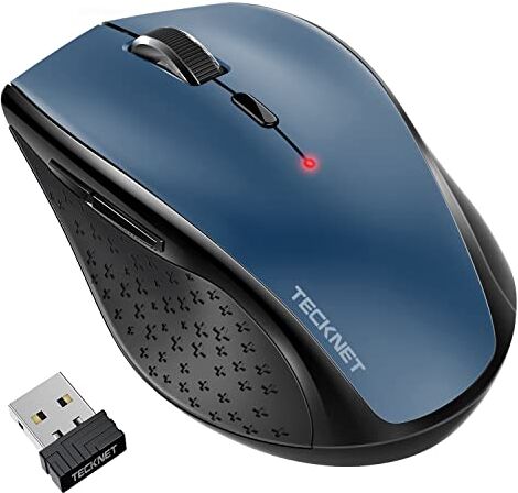 TECKNET Mouse Wireless, 3200 DPI Ergonomico Mouse Senza Fili, 2.4 GHz Ricevitore, 6 Pulsanti, 30 Mesi Durata Batteria, Compatibile con PC, Mac, Laptop, Chromebook-Blu