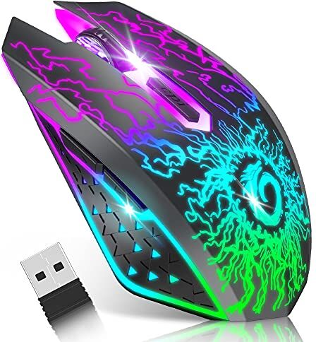 VersionTECH. Mouse da gioco senza fili Mouse gaming wireless ricaricabile , Mouse per computer con 7 luci RGB, clic silenzioso, USB 2.4G, DPI a 3 livelli per PC Gamer Laptop desktop Chromebook Mac