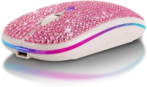 Generic Mouse wireless ricaricabile Bling Dazzling da 2,4 GHz, mouse ottico silenzioso ultra sottile 2,4G 1600 DPI con ricevitore USB per laptop, PC, Mac, MacBook (rosa), XQR572