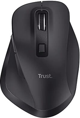 Trust Fyda Mouse Wireless Ricaricabile, Design Sostenibile, 800-2400 DPI, 6 Pulsanti, 2,4 GHz, Ricevitore USB, Mouse Ergonomico senza Filo per Laptop, PC, Computer, Macbook, Ufficio Nero