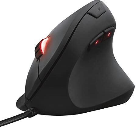 Trust GXT 144 Rexx Mouse Verticale Ergonomico, 250-10000 DPI, RGB Mouse con Filo, 6 Pulsanti Programmabli, Software Avanzato, Mouse Gaming USB per PC, Laptop, Windows – Nero