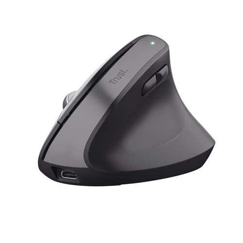 Trust Bayo+ Mouse Verticale Wireless Bluetooth + RF 2.4GHz, Ridurre la Tensione del Braccio e del Polso, 70% Plastica Riciclata, Mouse Ergonomico Ricaricabile Multidispositivo PC Laptop Mac Nero