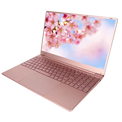 AMONIDA Laptop Rosa, Fotocamera Frontale da 15,6 Pollici per Notebook da Ufficio, Lettore di Impronte Digitali, CPU Quad-Core per Giochi (16+512G Spina UE)
