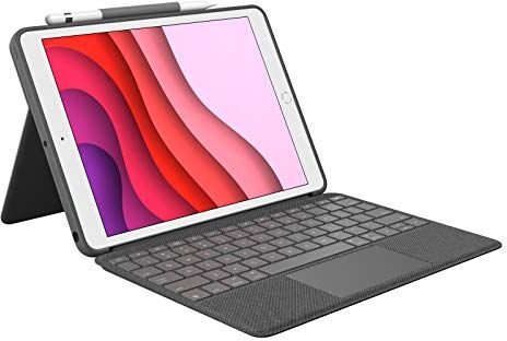 Logitech Combo Touch per iPad (7a, 8a e 9a generazione) Custodia con trackpad di precisione, Layout Francese ‎AZERTY, Grigio