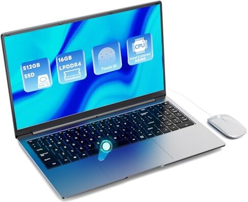 Shenzhen Chuangkeyou Technology Co., Ltd. PC portatile Computer 16 GB RAM LPDDR4 512 GB SSD 15,6 Pollici UHD Celeron N5095 Processore Computer con Touch ID WiFi5 Bluetooth 4.0 USB 3.0 (film della tastiera incluso)