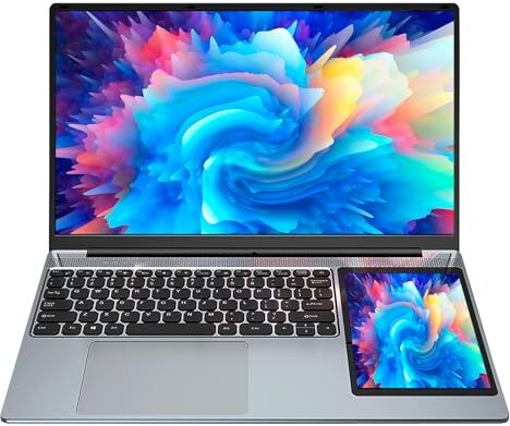 KingnovyPC Dual Screen Laptop 15.6 Inch IPS + 7'' Touchscreen Intel Celeron N5095 Quad-Core Processor up to 2.9Ghz, 16GB RAM 1TB SSD Notebook Windows 11, 2 USB3.0, Type-C, Mini HDMI, 2.4/5G WiFi, Bluetooth 4.2