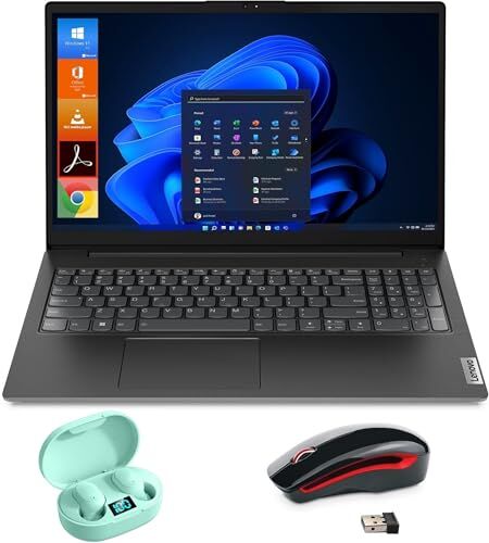 Lenovo , Notebook Pc Portatile, 15.6" FHD, Intel Celeron N4500, Ram 8GB, NVMe/SSD 756GB, Office 2021 Pro Plus, Windows 11 Pro, Mouse Wireless e Auricolari Bluetooth Pronto all'Uso