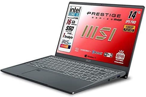 MSI Notebook PRESTIGE 14" IPS FHD, ultraleggero 1,29 Kg, cpu intel i5 1240p 12 Core, 16 Gb Ram, SSD 1 Tb, tastiera qwerty retroilluminata, 3 usb di cui 2 Thunderbolt 4, Win 11, Garanzia Italia