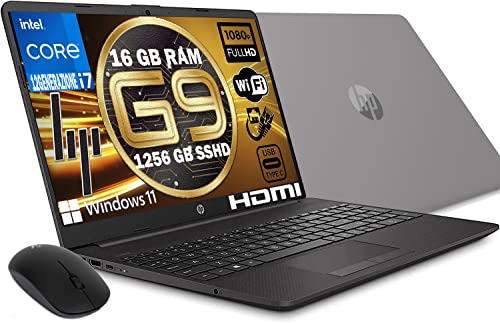 HP Notebook 250 G9 MODELLO 2023, Pc portatile Grey, Intel Core i7 1255U 12Th Gen 4,7Ghz, Ram 16Gb, SSD 1256Gb, Display 15.6" Full HD, Win 11 Pro, Libre Office, computer pronto utilizzo, MOUSE OMAGGIO