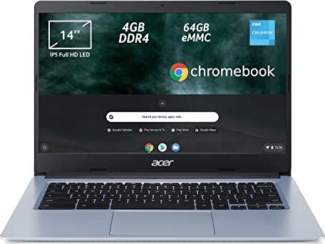 Acer Chromebook 314 CB314-1H-C15P Notebook, Pc Portatile, Processore Intel Celeron N4020, Ram 4 GB DDR4, eMMC 64 GB, Display 14" IPS FHD LED LCD, Scheda Grafica Intel UHD, ChromeOS, Argento (Silver)