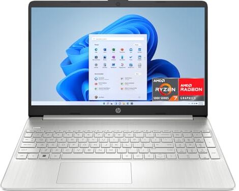 HP Laptop 15s-eq2018sl, Notebook, AMD Ryzen 7-5700U, RAM 16GB DDR4, SSD 512 GB, AMD Radeon Integrated, Display 15,6" FHD, Antiriflesso, Ultraslim, Wi-Fi, Lettore di Schede, Windows 11 Plus, Argento