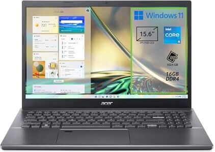 Acer Aspire 5 A515-57-51X4 PC Portatile, Notebook, Processore Intel Core i5-12450H, RAM 16 GB DDR4, 1024 GB PCIe NVMe SSD, Display 15.6" IPS FHD LED LCD, Scheda Grafica Intel UHD, Windows 11 Home