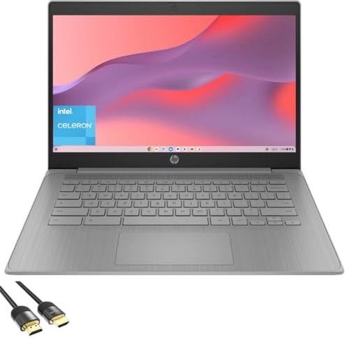 HP Chromebook Laptop per affari e studenti, display HD antiriflesso da 14 pollici, Intel Celeron N4120 (fino a 2,60 GHz), 4 GB di RAM, 64 GB eMMC, webcam, batteria a lunga durata, USB-C, HDMI, cavo