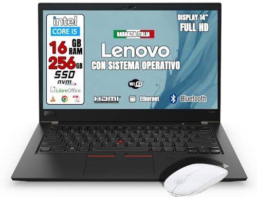 Lenovo Notebook Ricondizionato • CPU Intel i5 • Monitor 14" Full HD • SSD 256 GB • Ram 16GB • Ingresso LAN, HDMI, USB • Sistema operativo WIN 11 PRO e Libre Office MOUSE WIRELESS