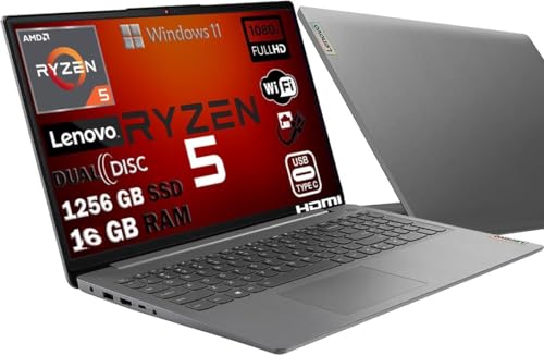 Lenovo Pc Notebook Led 15,6" Full Hd,Amd Ryzen 5 R5-5500U Six Core Fino 4,0 Ghz,Sshd M2 Nvme 1256Gb,Ram 16Gb,Webcam,Hdmi,Lan,Wifi,Office Pro,Windows 11 Pro