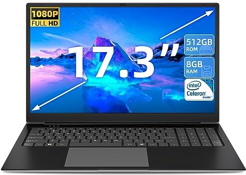 SGIN 17 Pollici Laptop 8 GB RAM 512 GB SSD PC portatile, Processore Celeron Dual-Core Up to 2.8 Ghz, FHD 2.4/5.0G WiFi, Bluetooth 4.2, Supporta memoria espandibile 512 GB TF