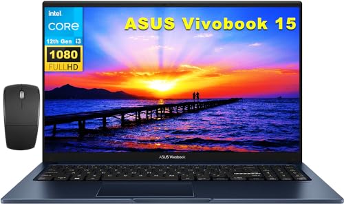 Asus Vivobook 15 Laptop 2024 più recente, display FHD da 15,6 pollici, Intel Core i3 1215U, 16 GB di RAM, SSD da 512 GB, grafica Intel UHD, per studenti e aziende, sottile e leggero, Wi-Fi, Windows 11