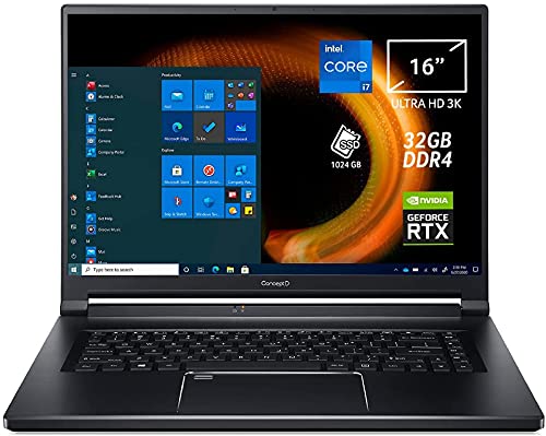 Acer ConceptD 5 CN516-72G-74MQ PC Portatile, Notebook, Processore Intel Core i7-11800H, Ram 32 GB, 1024 GB PCIe SSD, Display 16" UHD 3K, NVIDIA GeForce RTX 3060 6 GB GDDR6, Windows 10 Professional, Adobe